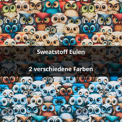 Sweatstoff eulen angeraut - sweatstoff, eulen,