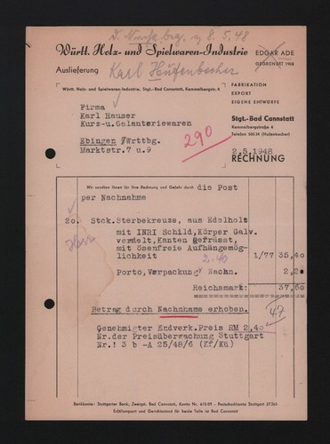 Stuttgart rechnung 1948 - stuttgart,,