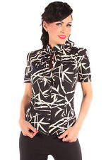 retro China Bambus rockabilly Asia Keyhole Stehkragen Bluse