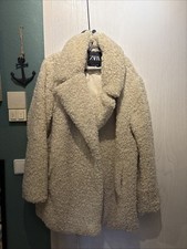 Zara Lammfell Imitat Fellmantel Kunstfell Mantel Beige Creme Größe L Neu