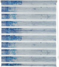 Klemmfix Rollo Doppelrollo Duo Rollo Holz & Blumen Easyfix grau,blau Creme