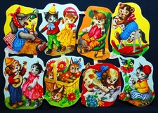 Glanzbilder, Oblaten,  Bogen mit Nr. 98-1 und Logo "Krüger" Tiere Vintage