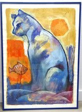 Blaue Katze Expressionismus 50x70cm Unikat!