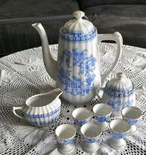 Kaffeekanne Sahnekännchen Zuckertopf Eierbecher „China Blau“ Roßlau Tuppack 