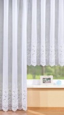 Scheibengardine weiß Alena II Plauen Stickerei Gardine grade 300,450,600 ,750 cm