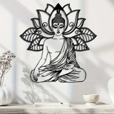 Lotus Buddha Metall Wandbild