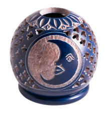 Kugelteelicht Mond, blau Speckstein Teelichtkugel Teelichthalter H: 7 cm, ø 7 cm