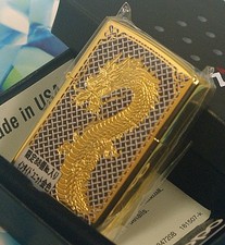Zippo Dragon Gold Limited Edition Navy Check Pattern Feuerzeug Gebraucht