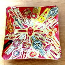 Glas-Aschenbecher Glasschale  Zigarren Banderolen Flor Fina rauchen