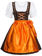Dirndl Trachtenkleid 3tlg. Kleid Bluse Schürze Braun Orange Gr. 34 bis 44   4504