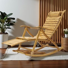 Schaukelstuhl Holz Lehnstühle Relaxliege Liegestuhl Ruhesessel mit Fuß Massage