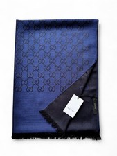 Gucci Stola Monogram Blue GG Wollmischung Seide 200x70 cm Unisex