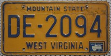 West Virginia USA Nummernschild 1971 Oldtimer US Car Auto-Kennzeichen # DE 2094