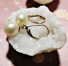 Ohrhänger Silber 925 mit echter Vergoldung 14 kt Süsswasserperle oval  weiß 9 mm