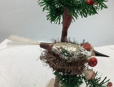 Alt Christbaumschmuck Vogel im Tinsel Nest mit Pilzen Zwicker/ Clip/ Klemme
