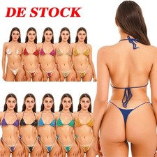 DE Damen Mini Bikini Set Sexy Micro BH Top mit G-String Tanga Bademode Dessous