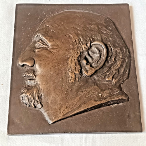 Bronzeplatte männerporträt - bronzeplatte,