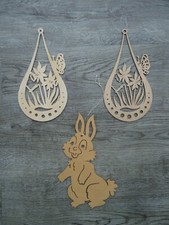 3 X Holz Fensterbild Laubsägearbeit Handarbeit Ostern Hase Blumen Dekoration