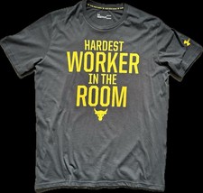 Under Armour Project Rock T-Shirt Gr. L Schwarz/Gelb Hardest Worker – HeatGear