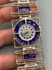 Bulova Caravelle 60er Jahre Damenarmbanduhr 925 Silber Emaille 17 Jewels Vintage