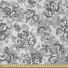 Blumen Microfaser Stoff als Meterware Rosen Muster in Graustufen