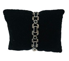 925/-  Sterlingsilber Armband, Onyx, Markasiten, 18 cm Armumfang, Handarbeit.