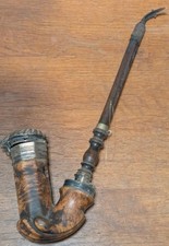 Rar Biedermeier antik Buchsbaum Pfeife Ulmer Kloben Silberdeckel