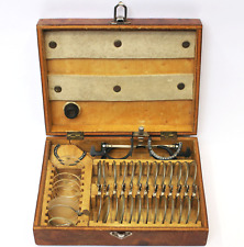 Optiker Set Refraktionskasten um 1900 mit Brille und Gläsern Original Holzkasten