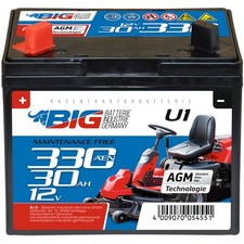 BIG U1 AGM 12V 30Ah 310A/EN Rasentraktor Rasenmäher Aufsitzmäher Batterie