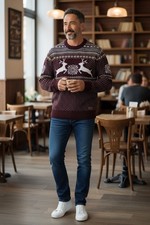 Weihnachtspullover Herren – Rentier Motiv – Warmer Norweger Strick – Übergrößen