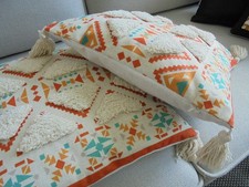 Set Boho Dekokissen Leinen-Optik hoch/tief Struktur m. Quasten natur 45x45 cm