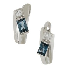 Ohrringe Blaue Farbedelstein 585/ 14 K Weißgold Creolen Ohrhänger O03.4648