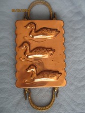 Antike Pralinenform Backform 3 Enten aus Kupfer Messing 32cm x 13,7cm