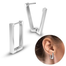 Silber Creolen Edelstahl Ohrringe eckig rechteckig moderner Unisex Schmuck