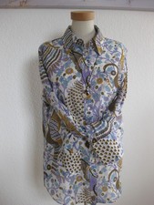 Bluse 0039 Italy Gr. 38/40, weiß-braun-okker-blau-flieder, Seide