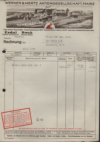 Mainz rechnung 1932 erdal - mainz,, erdal-