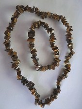 EDELSTEIN KETTE Splitterkette + Armband braun Tigerauge 