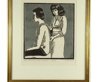 BINDEGEWEBSMASSAGE ORIGINAL HOLZSCHNITT VON HEINZ FRIEDRICH SIGN. 1981  RAHMEN