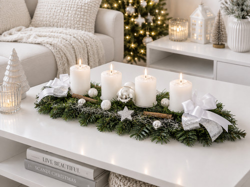 Adventskranz weiß silber - , 60
