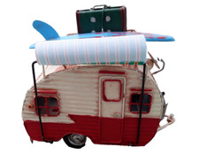 Deko Wohnwagen Surfbrett Deko Artikel Camper Rot Weiß Antik Look 19x23x12cm NEU