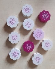 10 Holzperlen Blume Perle Holz 2 cm Schnullerkette Baby Mobile Basteln