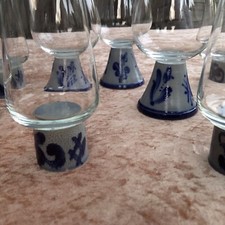 Glas mit Steingut-Stiehl 6.Wassergläser 3.Weingläser Siehe Fotos Ca.13/16cm Hoch