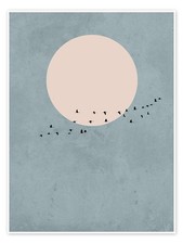 Poster Vogelzug zu Vollmond -