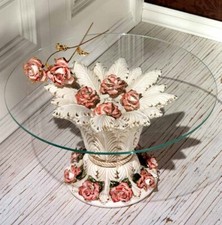 Kaffeetisch Salontisch Capodimonte Keramik Weiße Basis Für Florales Glas
