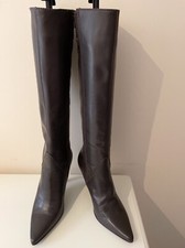 KALIKO DUNKELBRAUNE LEDER KNIELÄNGE ABSATZSTIEFEL GRÖSSE 5/38