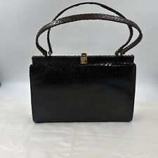 VINTAGE Edle Echt Leder Tasche Braun Echsen-Prägung-Orig 50er /60er Jahre