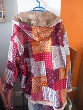 Warme Damenjacke Gefüttert,Patchwork Muster Rot-beige Gr.4XL 50-52