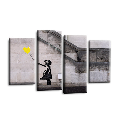 Banksy wandbild gelb grau - gelb,