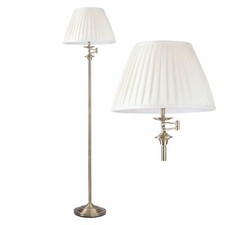 Klassische antike Messing Schwenkarm Stehlampe Standardlicht weiß plissiert