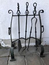 Kaminbesteck, Kaminzubehör, schwarz, Schmiedeeisen, Handarbeit, 70-er Jahre,